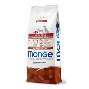 Monge Mini Puppy/Junior Monoprotein Dry Food – Lamb & Rice (7.5 kg)